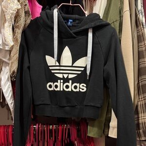 Adidas Black and White Cropped Hoodie